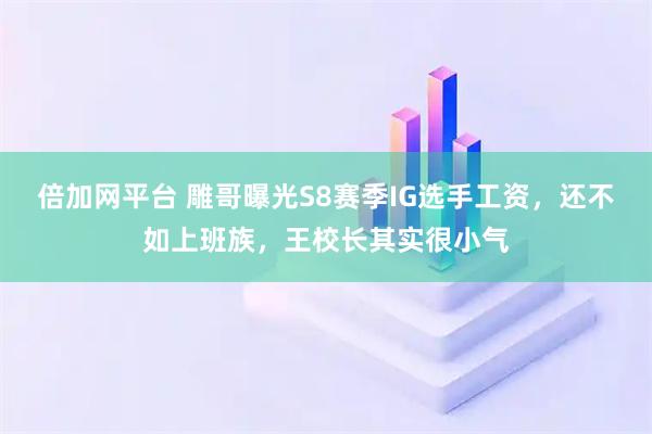 倍加网平台 雕哥曝光S8赛季IG选手工资，还不如上班族，王校长其实很小气